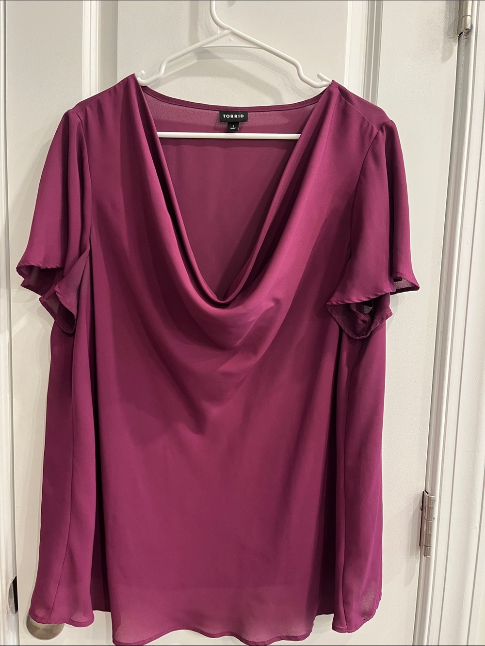torrid Draped Cowl Neck Blouse in Deep Magenta